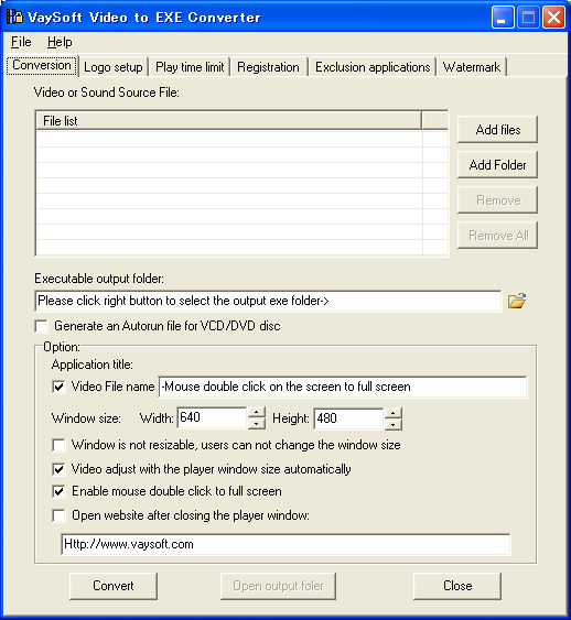 Click to view VaySoft Video to EXE Converter 6.01 screenshot